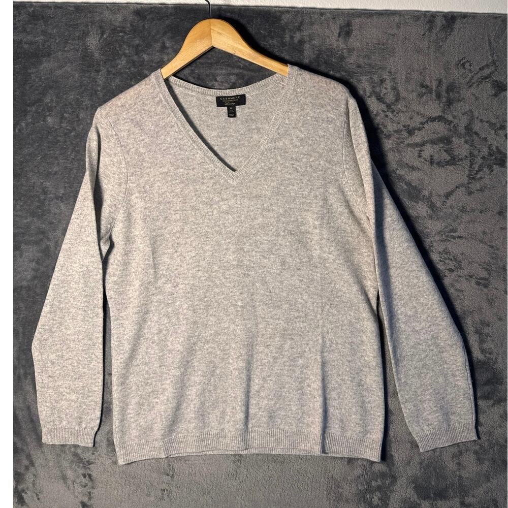 Charter Club Luxury 100% Cashmere V-Neck Sweater Grey Women's XL